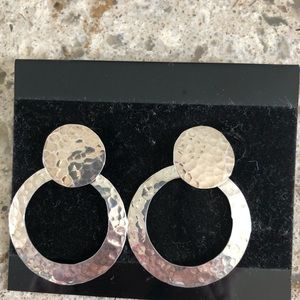 Sterling silver hammered double circle earrings